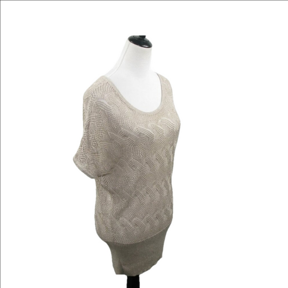 Cache Gold Metallic Shimmer Crochet Short Sleeve Sweater Size Large - Picture 5 of 6